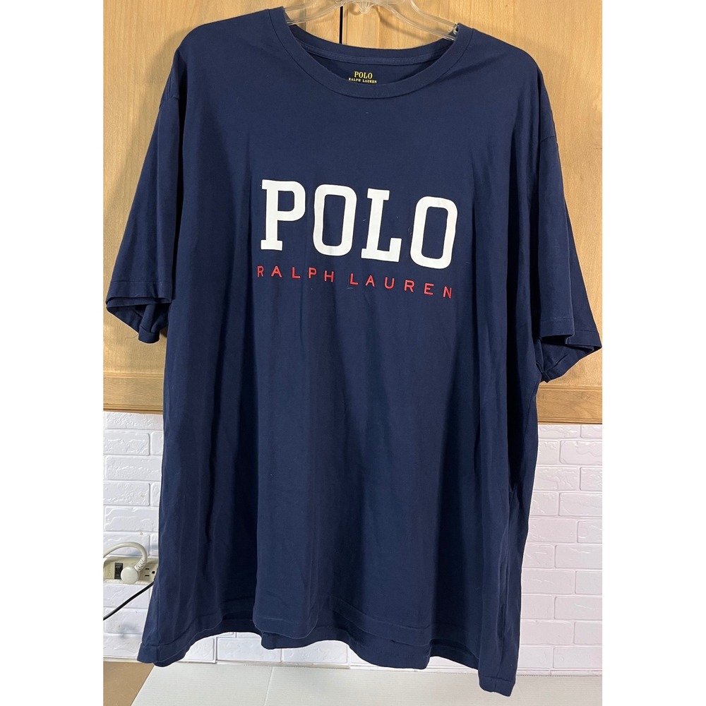 Polo Ralph Lauren T-Shirt Mens 2XB Navy Blue Spell Out Logo Graphic Short Sleeve